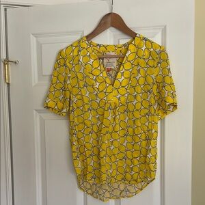 Anthropologie Yellow Lemon Graphic Short Sleeve Blouse